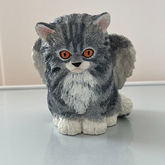 Angel Cat Resin Statue Gray Tabby 5" 1998 Cuddly Creations by Angel Originals - Picture 1 of 11